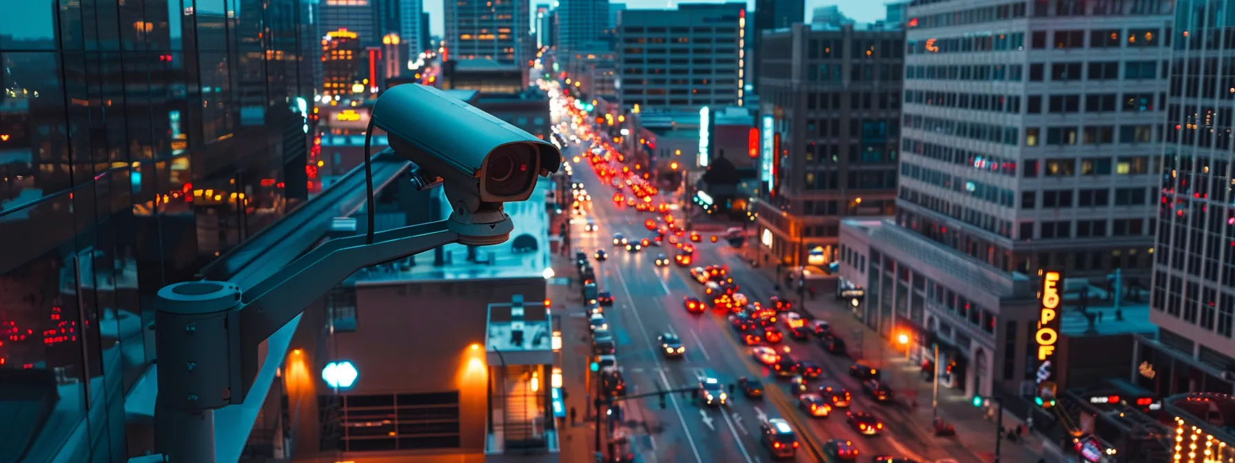 a security camera overlooking a busy kansas city business district.