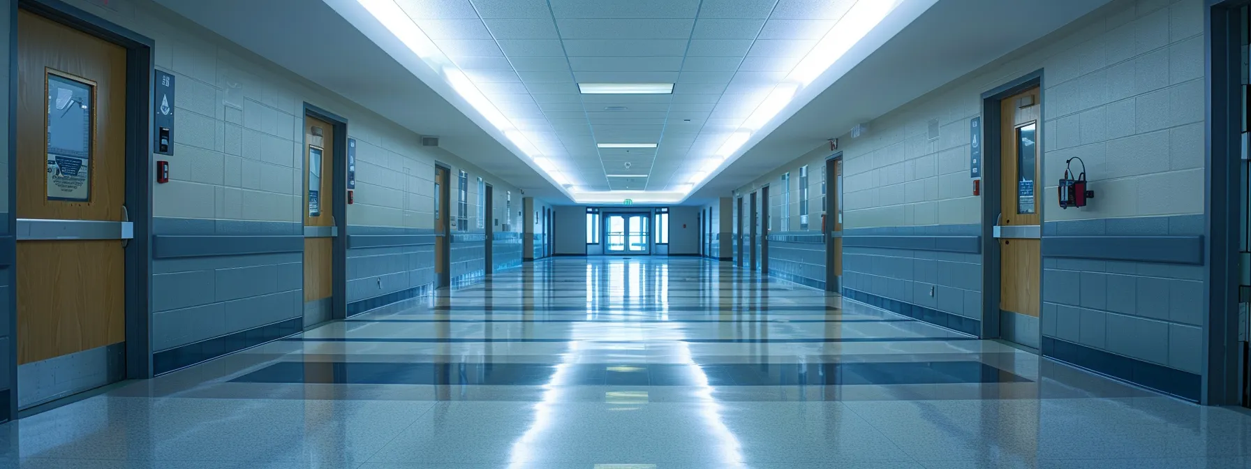 a school hallway with integrated access control, surveillance cameras, security alarms, and intercom system in kansas city.