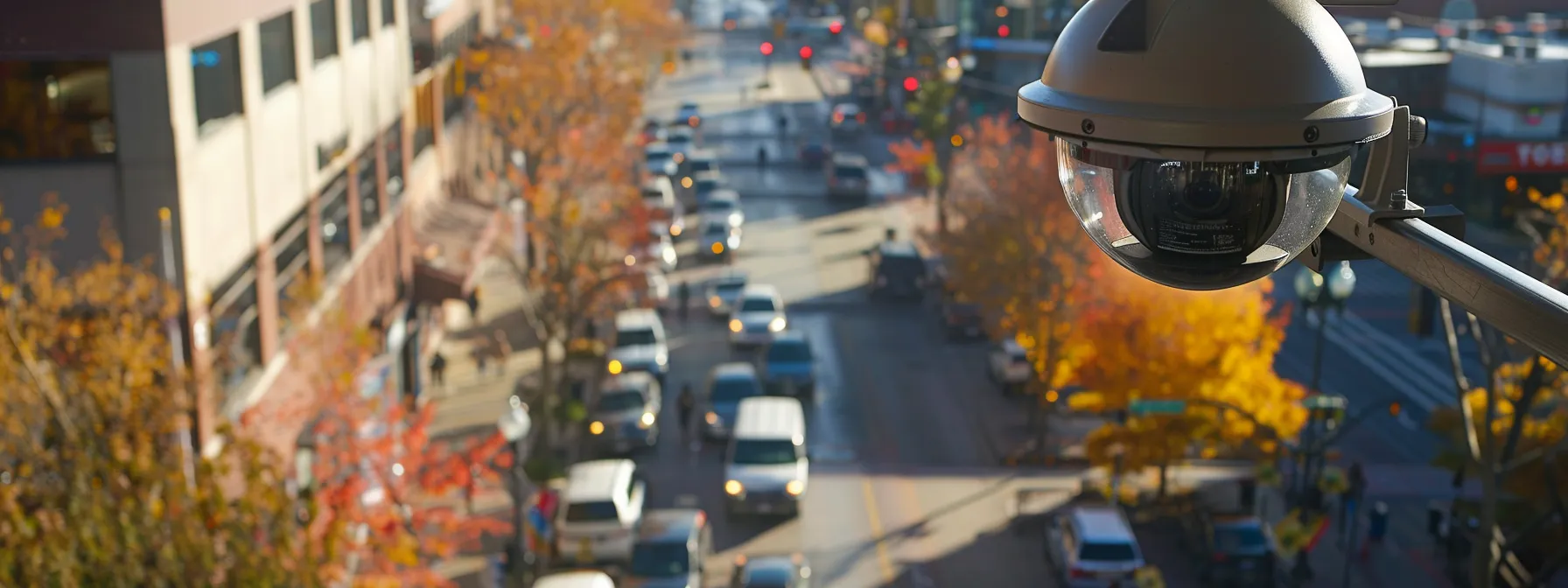 a high-definition surveillance camera overlooking a busy commercial area in kansas city.